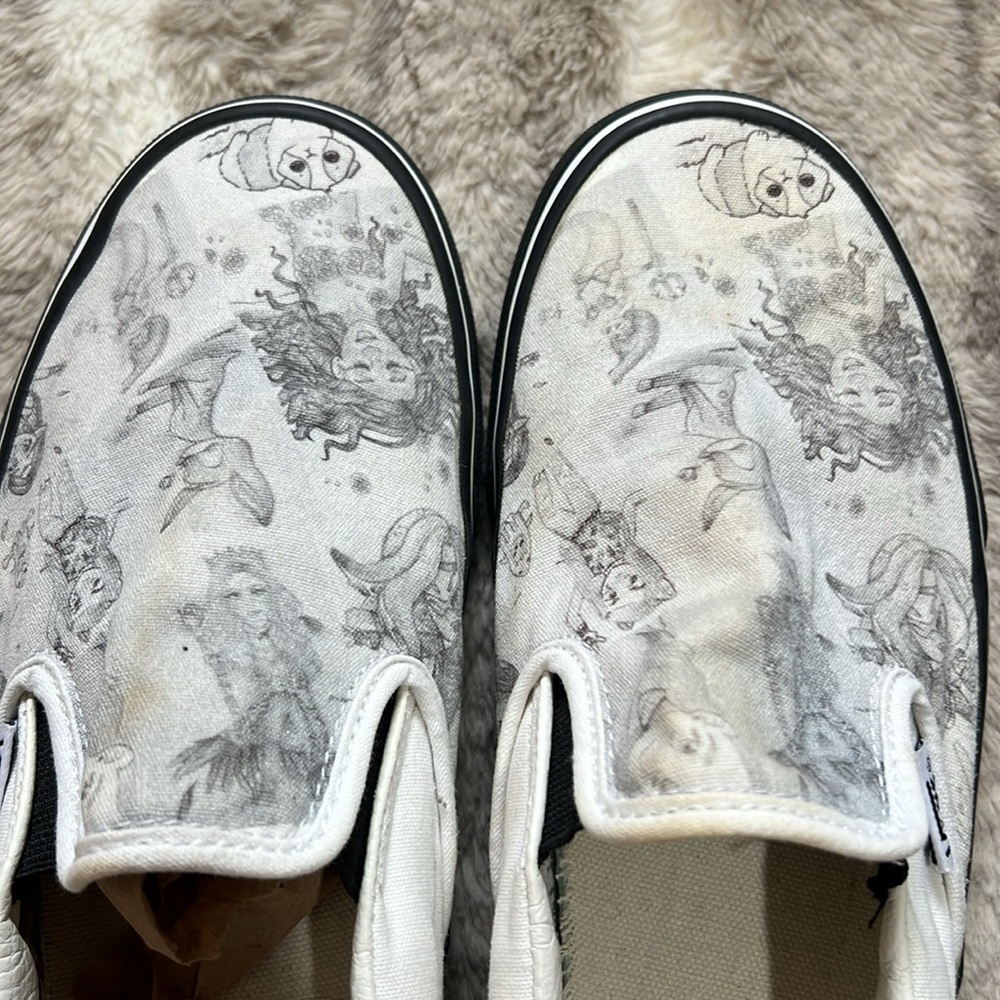 Vans White and Black custom Slip-On Sneakers - Picture 8 of 10